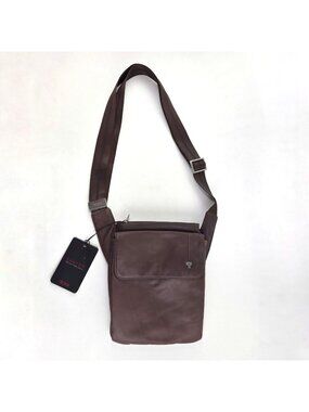 Tumi #50 Tara Zip Pouch Canyon Brown Leather Vertical Crossbody Messenger Bag